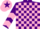Purple & pink check, pink chevrons on sleeves, pink cap, purple star