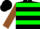 Black, green hoops, brown sleeves, black cap