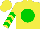 Yellow, green ball, green chevrons on sleeves, yellow cap