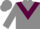 Grey body, maroon chevron, grey arms, grey cap