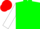 green, white belt, white sleeves, red cap