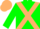Hunter green, beige cross sashes, beige cap