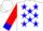 White, blue stars, blue cuffs on red sleeves