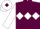 Maroon body, white triple diamond, white arms, white cap, maroon diamond