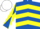 Royal blue, yellow chevrons, diabolo on sleeves, white cap