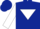 Dark blue body, white inverted triangle, white arms, dark blue cap