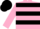 Pink, black hoops, pink sleeves, black hoops, black cap