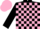 Black and pink check, black sleeves, pink cap
