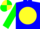 Blue, yellow disc, green sleeves, Yellow and green quartered cap