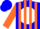 Blue, orange 'sf' on white ball, orange stripes on sleeves, blue cap