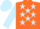 Fluorescent orange, light blue stars, light blue sleeves and cap