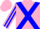 Pink, blue cross sashes, blue stripe on sleeves