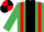 Emerald green, black stripe, red braces, emerald green sleeves, red and black quartered cap