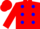 Red body, blue spots, red arms, red cap