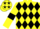 Yellow body, black diamonds, yellow arms, black armlets, yellow cap, black stars