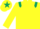 Yellow body, dark green epaulettes, yellow arms, dark green hooped, yellow cap, dark green star