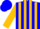 Blue, gold fleur de lis, gold stripes on sleeves, gold and blue cap