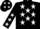 Black body, white stars, black arms, white stars, black cap, white stars