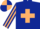 Dark blue, beige cross belts, striped sleeves, quartered cap