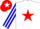 White, red star, blue and white striped sleeves, red cap, white star