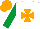 White, orange maltese cross, emerald green sleeves, orange cap
