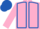 Shocking pink, royal blue seams, royal blue cap