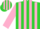 Lime green and pink stripes, pink sleeves, striped cap