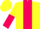 Yellow, fuchsia stripe, halved sleeves, yellow cap
