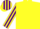 Yellow, yellow and purple striped sleeves and cap