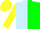 Light blue and green halved horizontally, yellow sleeves and cap