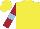 Yellow, maroon sleeves, light blue armbands, yellow cap