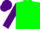 green, indigo horseshoe, indigo sleeves and cap, green peak