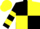 Black and yellow quartered diagonally, hooped sleeves, yellow cap