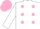 White, pink spots, white sleeves, pink cap