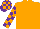 Orange, purple and orange checked sleeves and cap