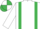 White, emerald green braces, white sleeves, quartered cap