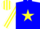 Blue, yellow star, white and yellow striped sleeves and cap