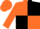 Dayglo orange and black quartered diagonally, dayglo orange sleeves, collar and cap