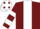 Burgundy, white stripe, hooped sleeves, white cap, burgundy spots