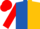 Royal blue and gold halved horizontally, red sleeves and cap