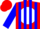 Red, white disc, blue stripes on sleeves, red cap