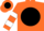 Orange, black ball, white hoops on sleeves