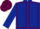 Dark blue body, maroon seams, dark blue arms, maroon cap, dark blue striped