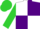 White and purple quartered, lime green sleeves and cap