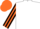 White, black and orange striped sleeves, orange cap