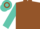 Brown, turquoise sleeves, hooped cap