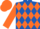 Royal blue, orange band of diamonds, sleeves and cap