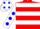 Red and white hoops, white sleeves, blue spots, white cap, blue spots