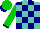 Turquoise green and navy checks, turquoise green sleeves, navy cuffs, turquoise green cap, navy peak