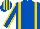 Royal blue, gold braces, royal blue sleeves, gold seams, striped cap